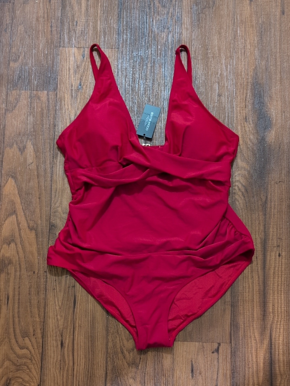 NWT Ocean Blues Red Wrap Front Ruched One Piece Swimsuit - MSRP $120